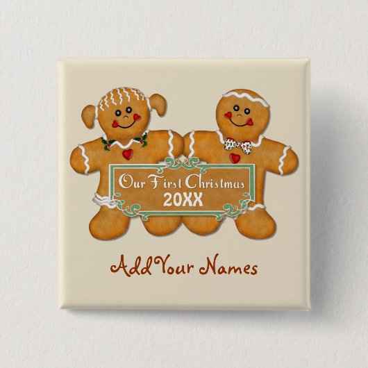 Gingerbread Paar Eerste Kerstmis Vierkante Button 5,1 Cm (Voorkant)