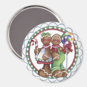 Gingerbread Paar Lollipop Candy Cane Magnet (Voorkant / Achterkant)