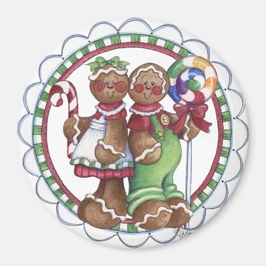Gingerbread Paar Lollipop Candy Cane Magnet (Voorkant)