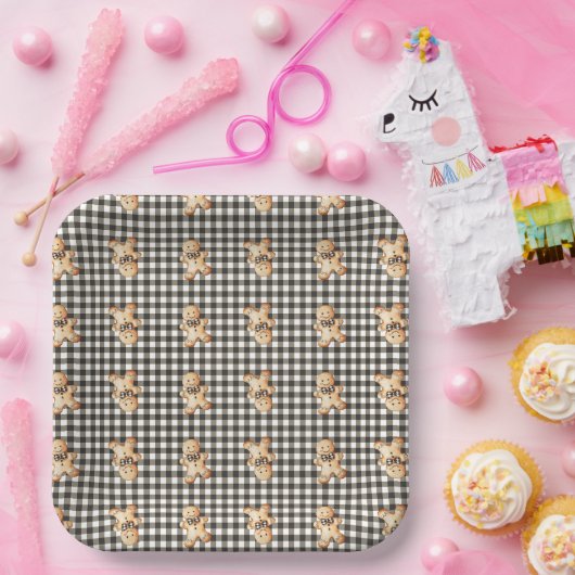 Gingerbread Parade Op Gingham! Papieren Bordje (Feest)