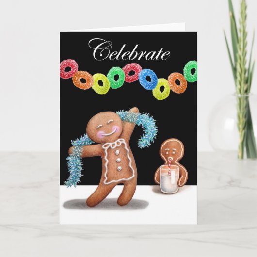 Gingerbread Party Greeting Card Feestdagen Kaart (Voorkant)