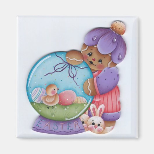 Gingerbread Pasen Snowglobe Magnet (Voorkant)