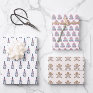 Gingerbread Pastel Chinoiserie Christmas Preppy Inpakpapier Vel