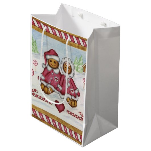 Gingerbread pepermunt geschenkzak medium cadeauzakje (Voorkant Gekanteld)