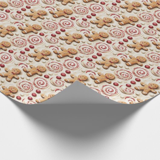 Gingerbread & Peppermint Candy Pattern Cadeaupapier (Hoek)