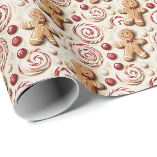 Gingerbread & Peppermint Candy Pattern Cadeaupapier (Rol Hoek)