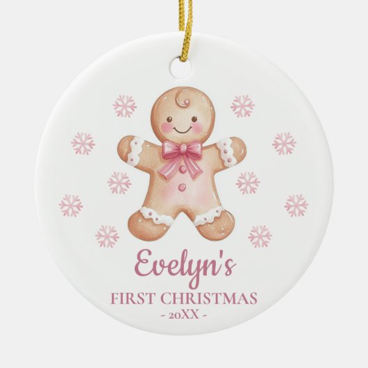 Gingerbread Personalized Girl's First Christmas Keramisch Ornament (Voorkant)