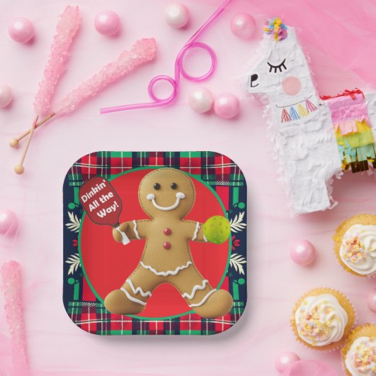 Gingerbread Pickleball Party Papieren Bordje (Feest)