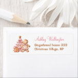 Gingerbread Pink Christmas Baby shower Adres Etiket<br><div class="desc">Kerstmeisje baby shower adreslabel met een schattige peperkoek man meisje,  kerstboom,  cadeau en sneeuwvlokken allemaal in lichtroze en beige. Eenvoudig de tekst personaliseren - Kate Eden Art</div>