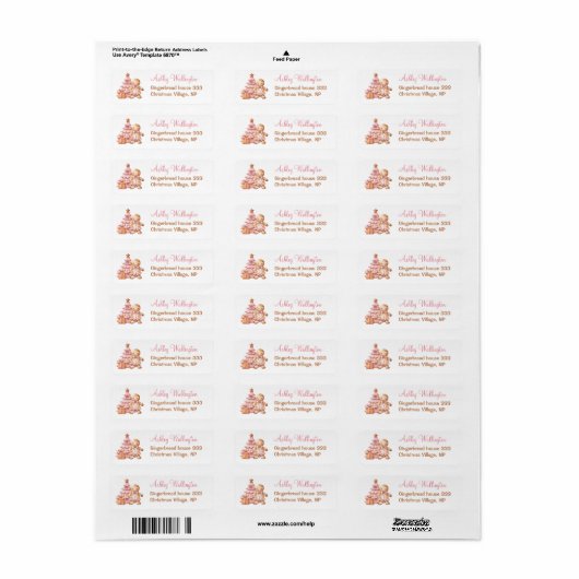 Gingerbread Pink Christmas Baby shower Adres Etiket (Full Sheet)