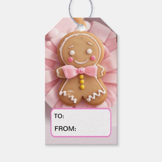Gingerbread/Pink/Ribbon/Gift Label Cadeaulabel (Voorkant)
