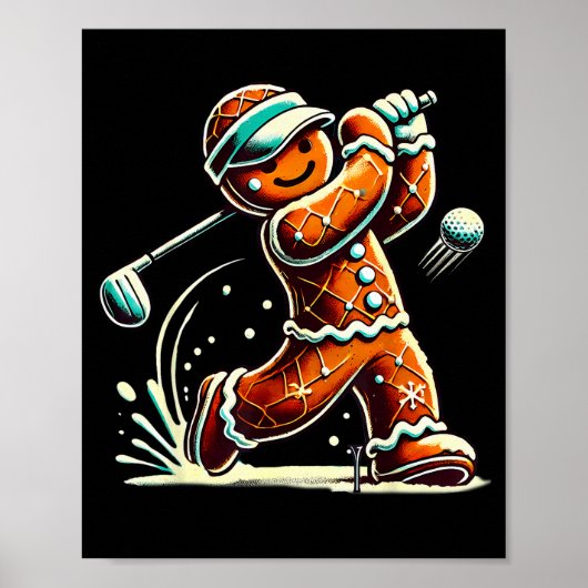 Gingerbread Playing Golf Ball Christmas Golf Lover Poster (Voorkant)