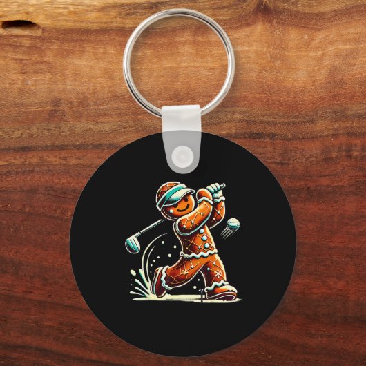 Gingerbread Playing Golf Ball Christmas Golf Lover Sleutelhanger (Voorkant)