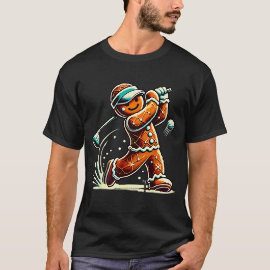 Gingerbread Playing Golf Ball Christmas Golf Lover T-shirt (Voorkant)