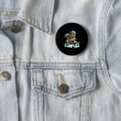 Gingerbread Playing Ice Hockey Lovers Boys Girls C Ronde Button 5,7 Cm (In situ)
