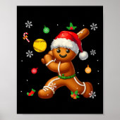 Gingerbread Playing Softball Christmas Player Kids Poster (Voorkant)