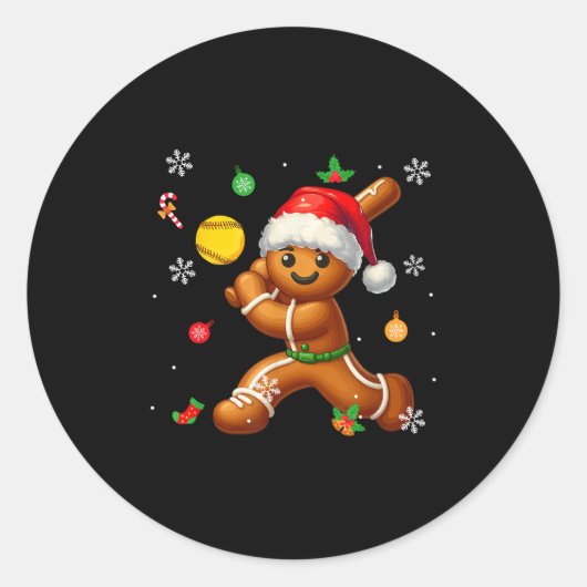 Gingerbread Playing Softball Christmas Player Kids Ronde Sticker (Voorkant)