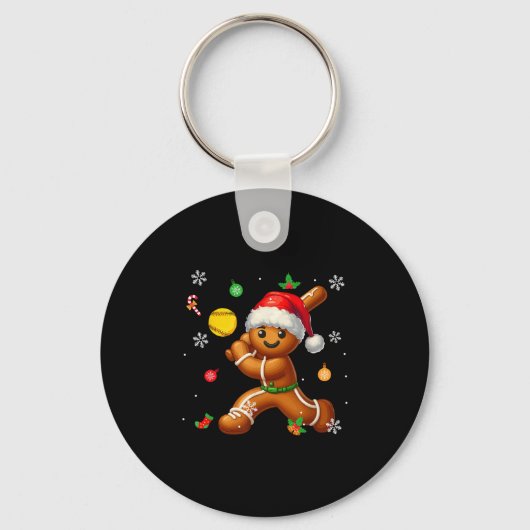 Gingerbread Playing Softball Christmas Player Kids Sleutelhanger (Voorkant)