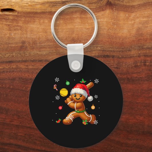 Gingerbread Playing Softball Christmas Player Kids Sleutelhanger (Voorkant)