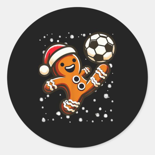 Gingerbread Plays Soccer Bicycle Kick, Cookie Chri Ronde Sticker (Voorkant)