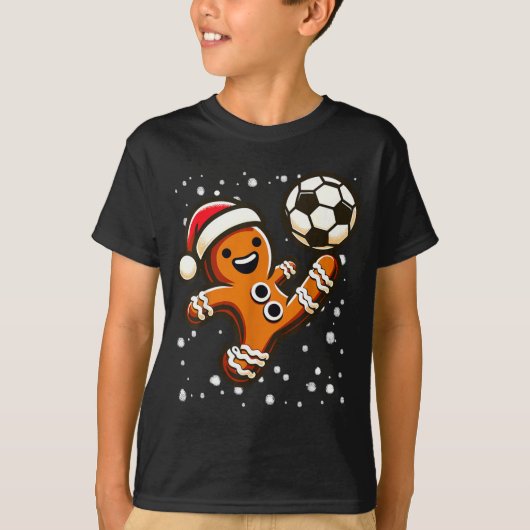Gingerbread Plays Soccer Bicycle Kick, Cookie Chri T-shirt (Voorkant)