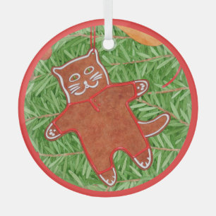 GINGERBREAD POES Glas Ronde Kerstbal Ornament