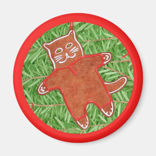 GINGERBREAD POES Ronde magneet / Rood (Voorkant)