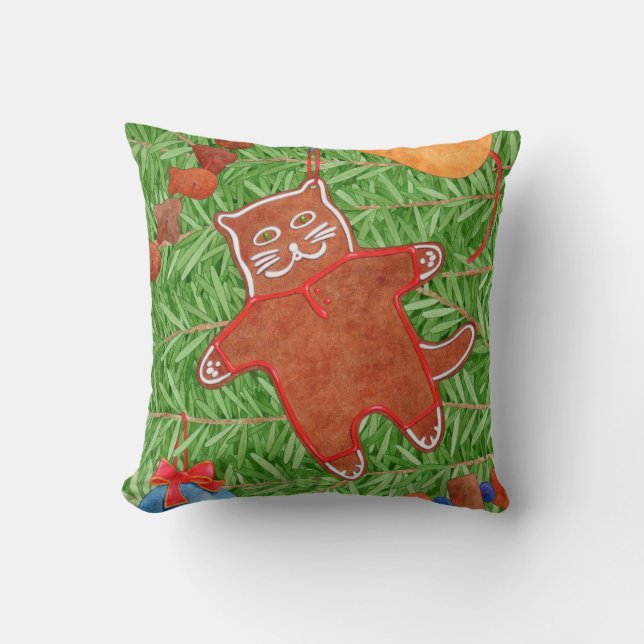 GINGERBREAD POESJE Vierkante Worp Kussen (Voorkant)