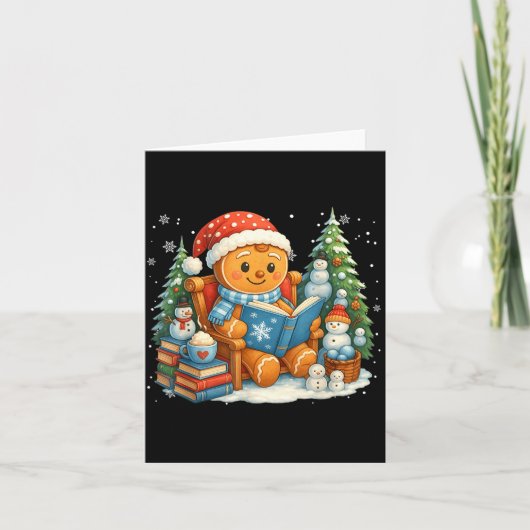 Gingerbread Reading Book Lovers Christmas Bookworm Kaart (Voorkant)
