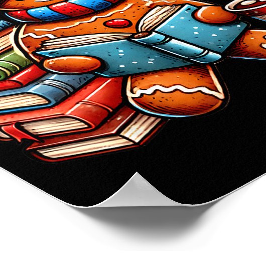 Gingerbread Reading Book Lovers Christmas Bookworm Poster (Hoek)