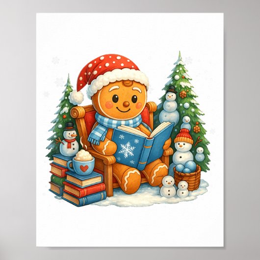 Gingerbread Reading Book Lovers Christmas Bookworm Poster (Voorkant)