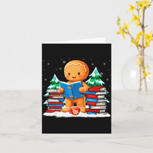 Gingerbread Reading Books Librarians Merry Christm Kaart (Gele Bloem)