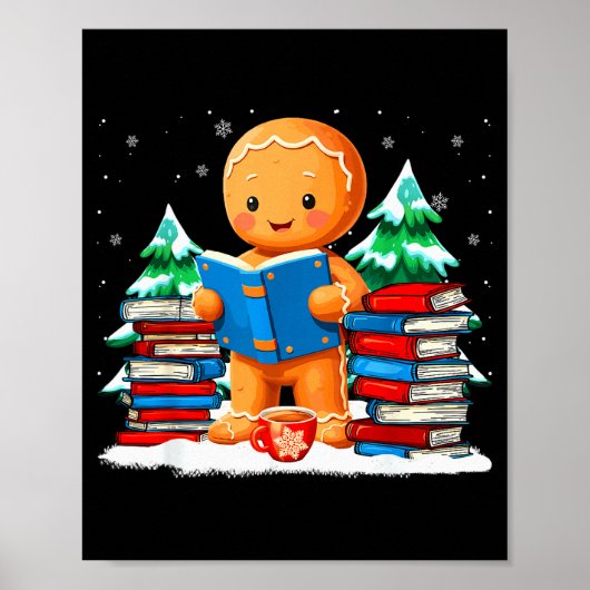 Gingerbread Reading Books Librarians Merry Christm Poster (Voorkant)
