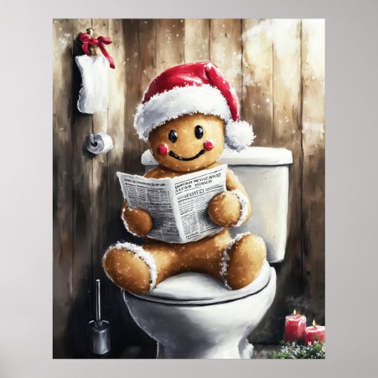 Gingerbread Reading on the Toilet Funny Christmas  Poster (Voorkant)