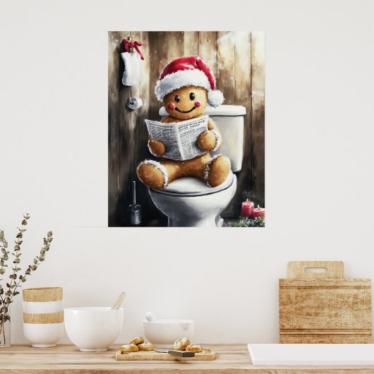 Gingerbread Reading on the Toilet Funny Christmas  Poster (Keuken)