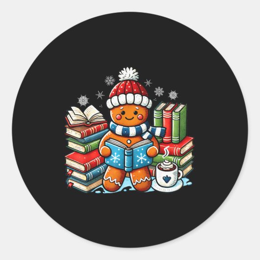 Gingerbread Reading Teacher Bookish Library Kids U Ronde Sticker (Voorkant)