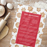 Gingerbread Recept Sweet Christmas Keepsake Gift Theedoek<br><div class="desc">Deze lieve kerstkeukenhanddoek heeft een rand van waterverf peperkoekkoekjes en een eenvoudige typografie op een feestelijke rode achtergrond. Deze keukenhanddoeken maken een geweldig cadeau voor het delen van uw favoriete peperkoekrecepten, of het nu van u is of een geliefd familielid. Het is een attent geschenk dat jaar na jaar wordt...</div>