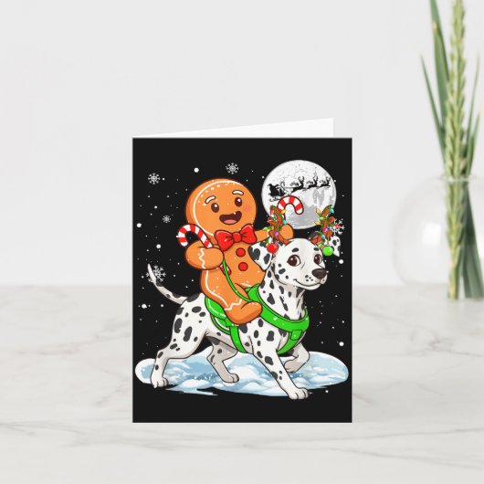 Gingerbread Ridding Dalmatian Reindeer Christmas B Kaart (Voorkant)