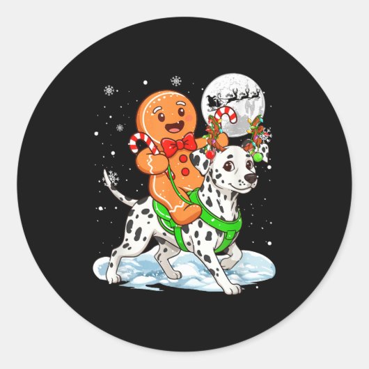 Gingerbread Ridding Dalmatian Reindeer Christmas B Ronde Sticker (Voorkant)