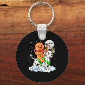 Gingerbread Ridding Dalmatian Reindeer Christmas B Sleutelhanger (Voorkant)