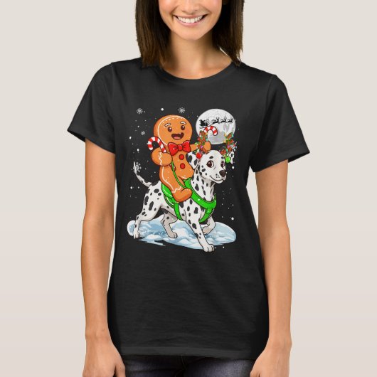 Gingerbread Ridding Dalmatian Reindeer Christmas B T-shirt (Voorkant)