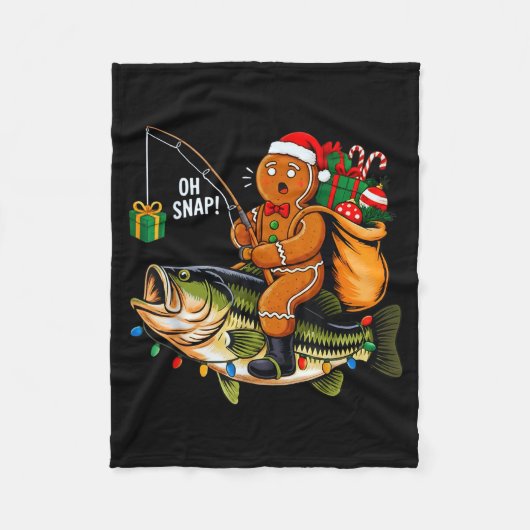 Gingerbread Riding B Fish Christmas Fishing Xmas P Fleece Deken (Voorkant)