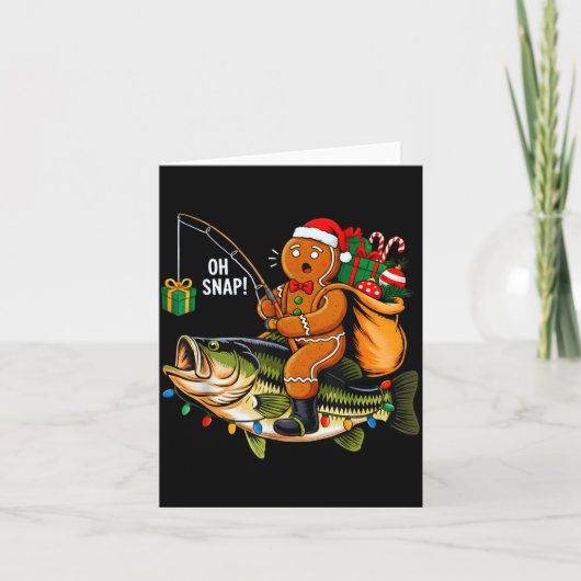 Gingerbread Riding B Fish Christmas Fishing Xmas P Kaart (Voorkant)