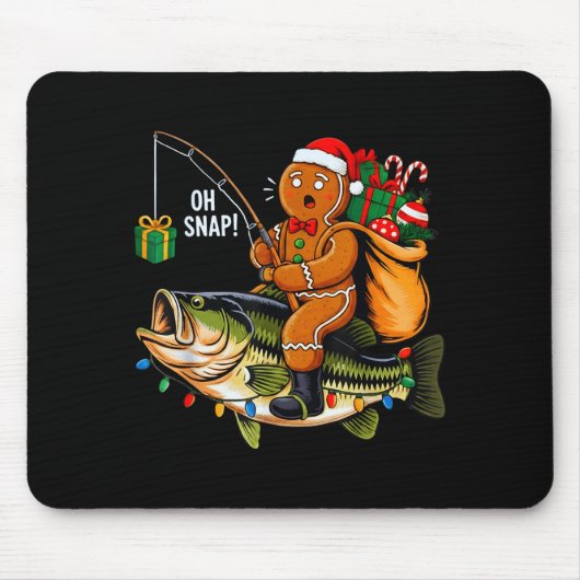 Gingerbread Riding B Fish Christmas Fishing Xmas P Muismat (Voorkant)