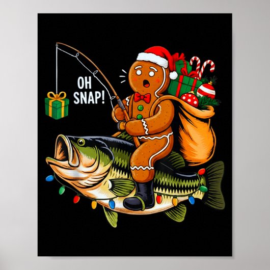 Gingerbread Riding B Fish Christmas Fishing Xmas P Poster (Voorkant)