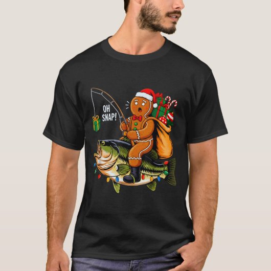Gingerbread Riding B Fish Christmas Fishing Xmas P T-shirt (Voorkant)