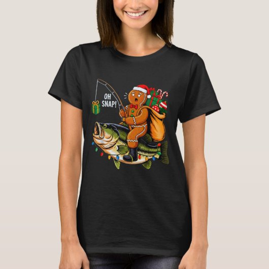 Gingerbread Riding B Fish Christmas Fishing Xmas P T-shirt (Voorkant)