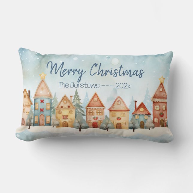 Gingerbread Rij Huizen Kerstmis Kussen (Voorkant)