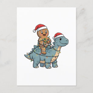 Gingerbread rijden op een dinosaurus Kerstman Aankondigingskaart