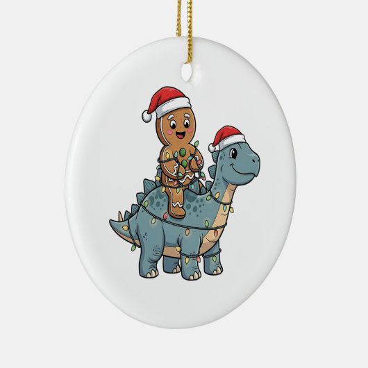 Gingerbread rijden op een dinosaurus Kerstman Keramisch Ornament (Rechts)
